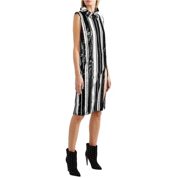 Halpern $1825 NEW Stripe Sequin Mini Dress Size 40 US 10 Luxury Silk Lined Mob - Picture 1 of 11